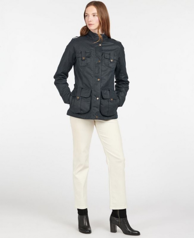 Navy Women Barbour Winter Defence Cotton Waxed Jacket | US-1805NZOXR