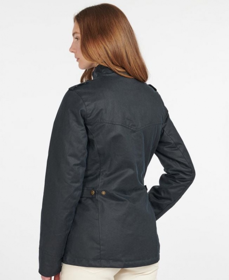 Navy Women Barbour Winter Defence Cotton Waxed Jacket | US-1805NZOXR