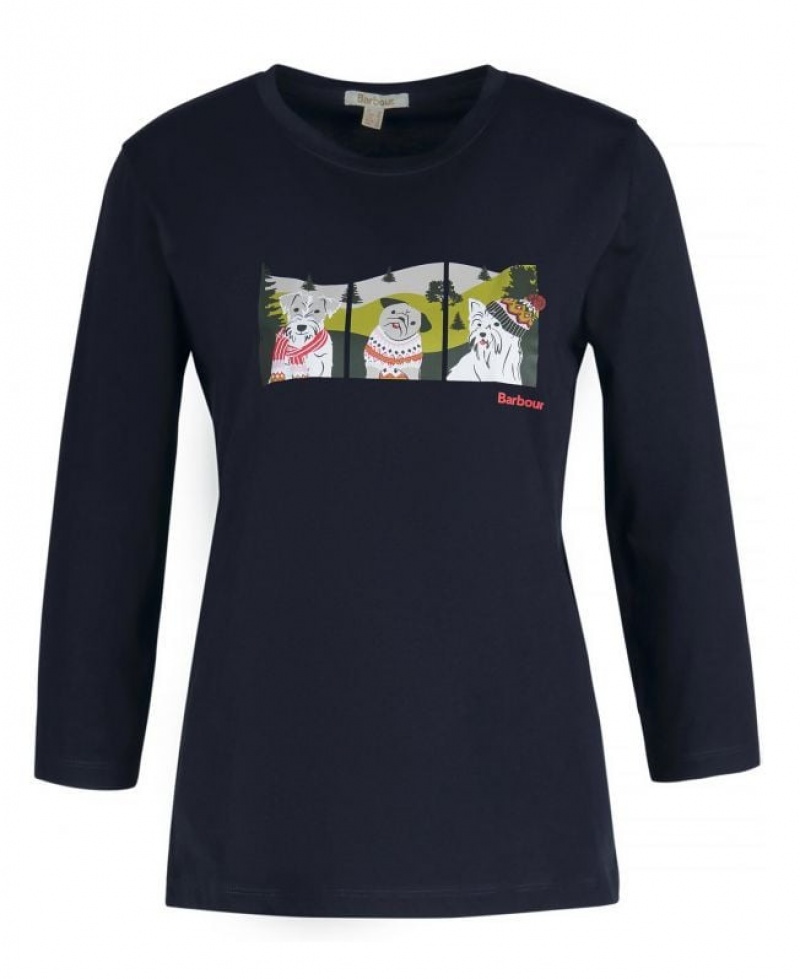 Navy Women Barbour Winter Hopewell T-Shirts | US-8937LFNYR