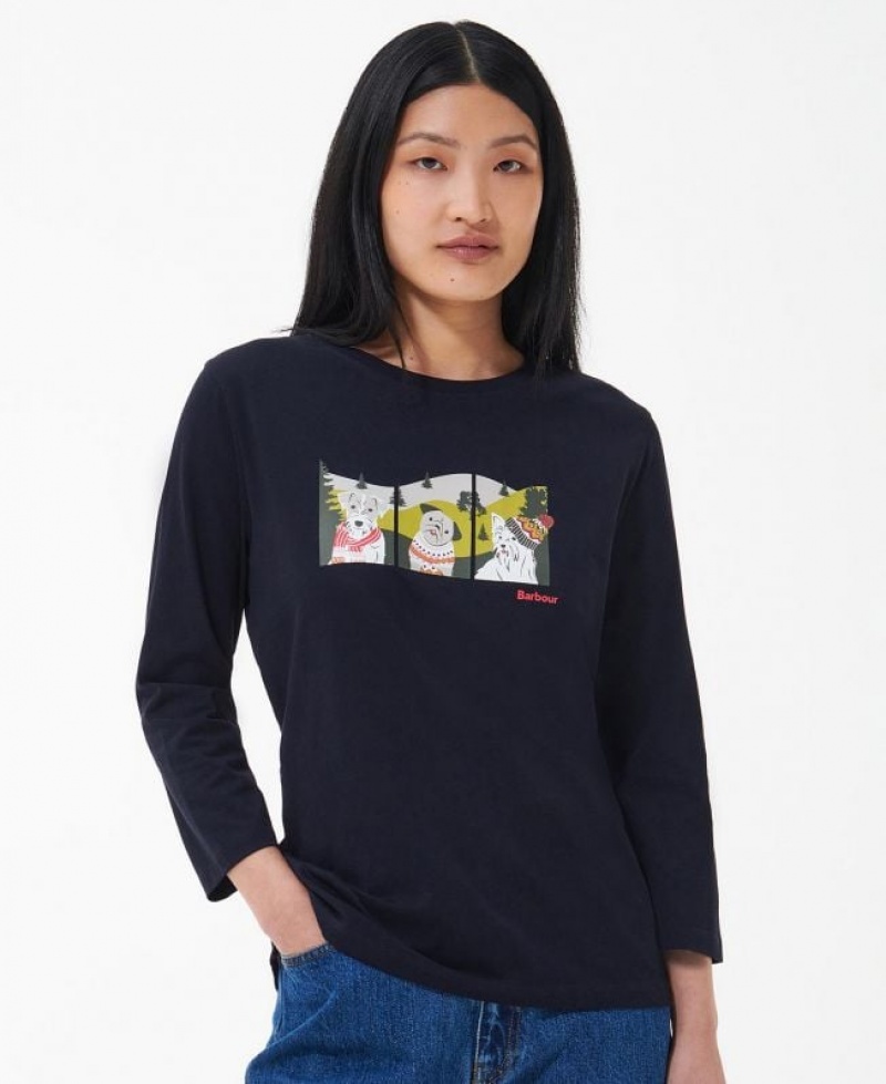 Navy Women Barbour Winter Hopewell T-Shirts | US-8937LFNYR