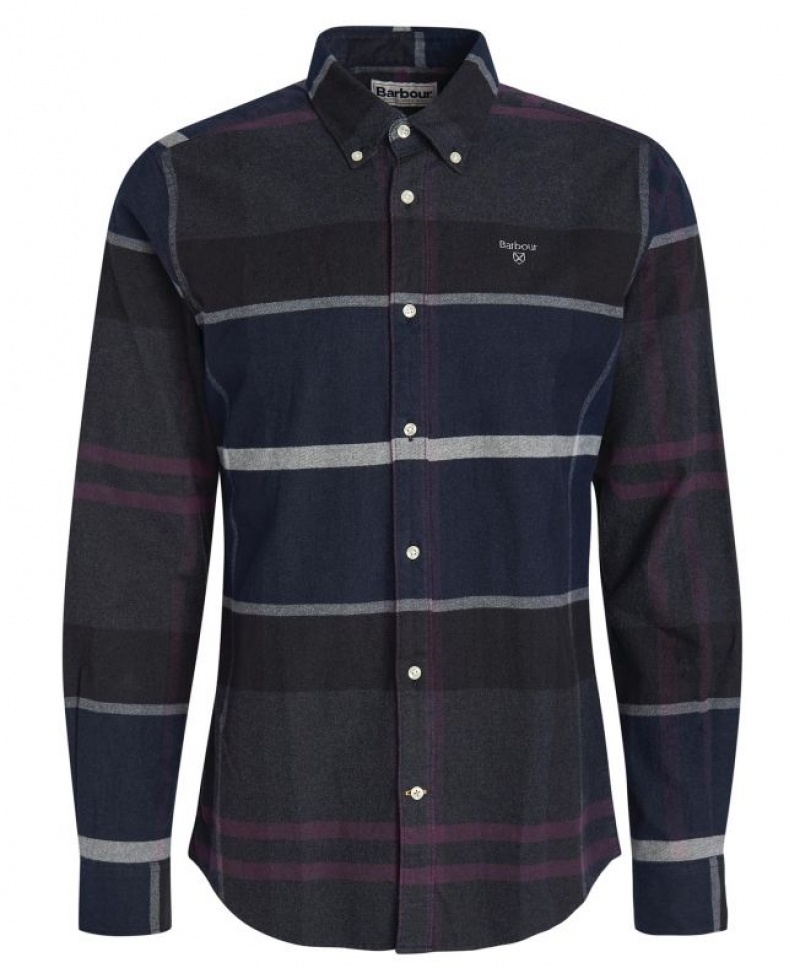 Navy / Black / Dark Grey Men Barbour Iceloch Tailored Shirts | US-2583THIYO