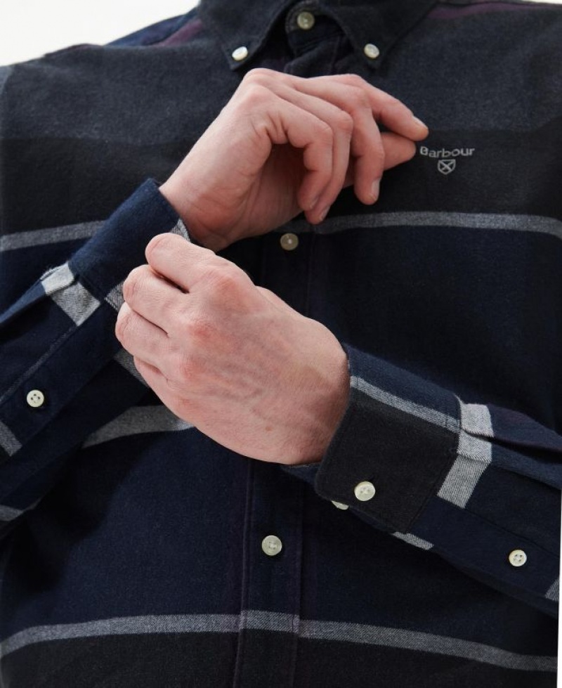 Navy / Black / Dark Grey Men Barbour Iceloch Tailored Shirts | US-2583THIYO