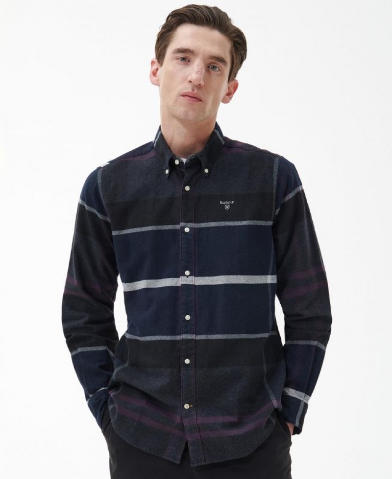 Navy / Black / Dark Grey Men Barbour Iceloch Tailored Shirts | US-2583THIYO