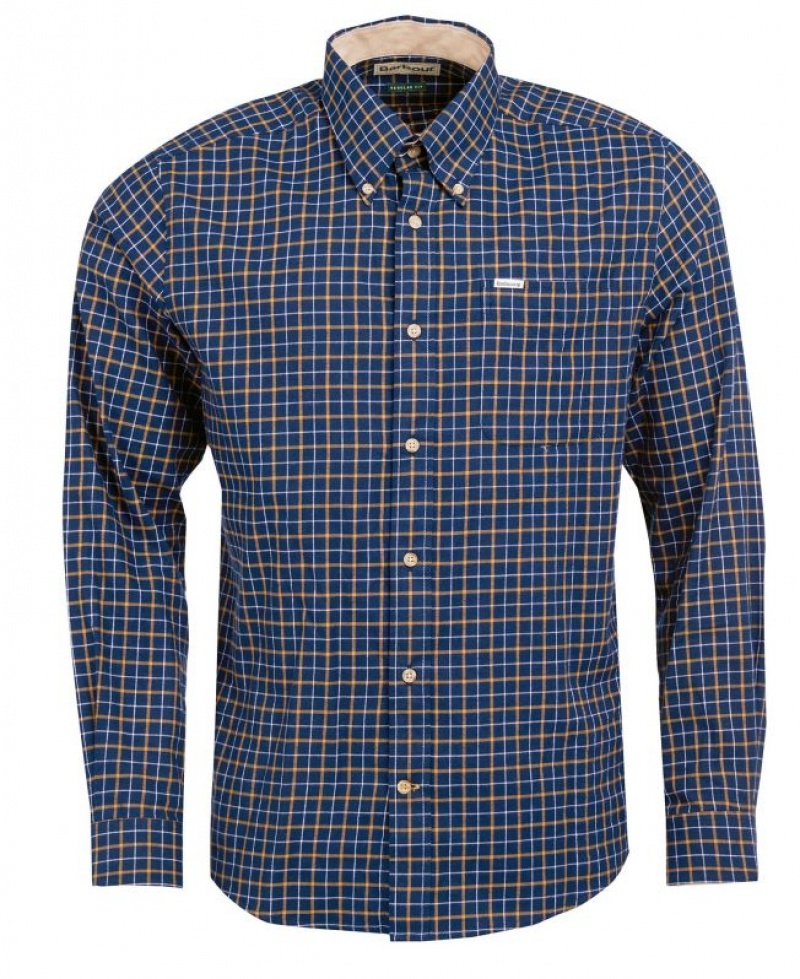 Navy / Brown Men Barbour Bank Shirts | US-7803MTJPK