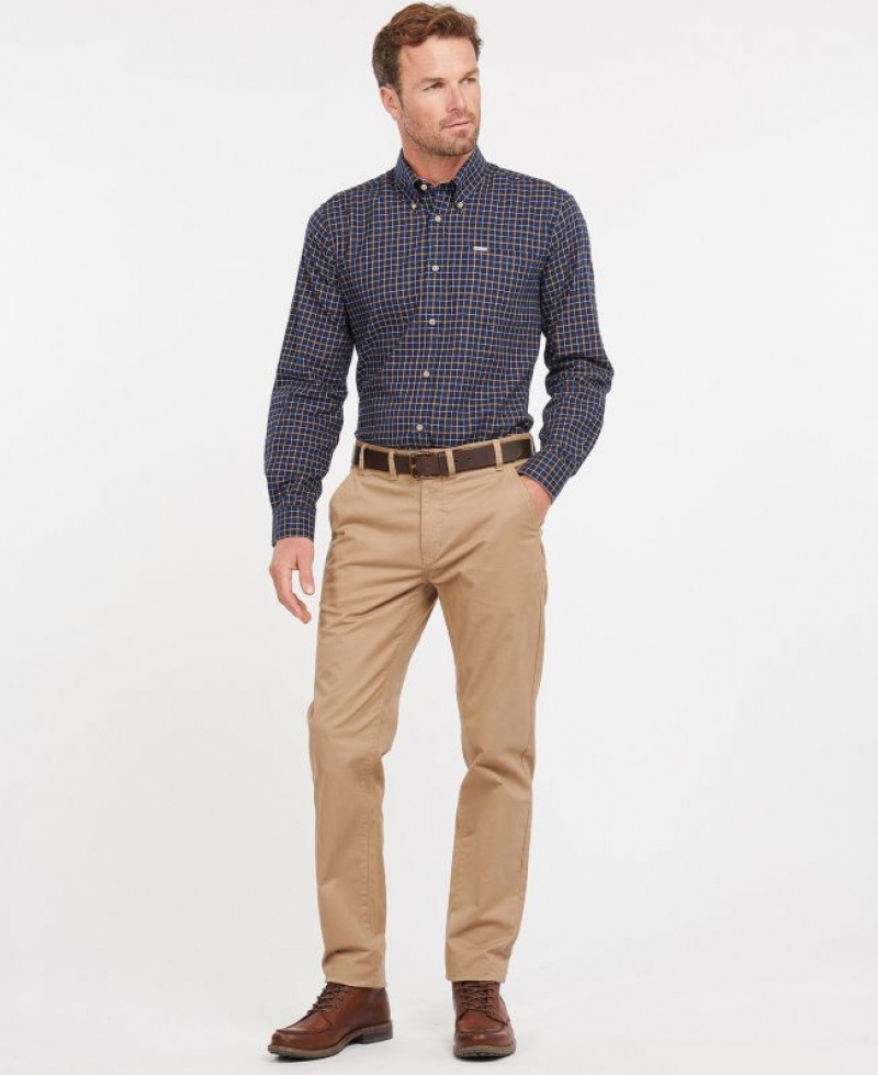 Navy / Brown Men Barbour Bank Shirts | US-7803MTJPK