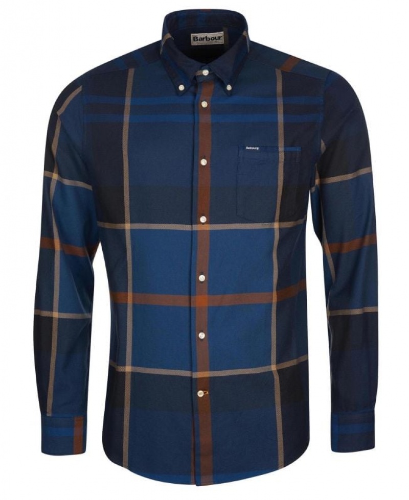 Navy / Brown Men Barbour Dunoon Tailored Shirts | US-2638SKCFM