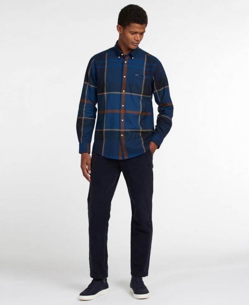 Navy / Brown Men Barbour Dunoon Tailored Shirts | US-2638SKCFM