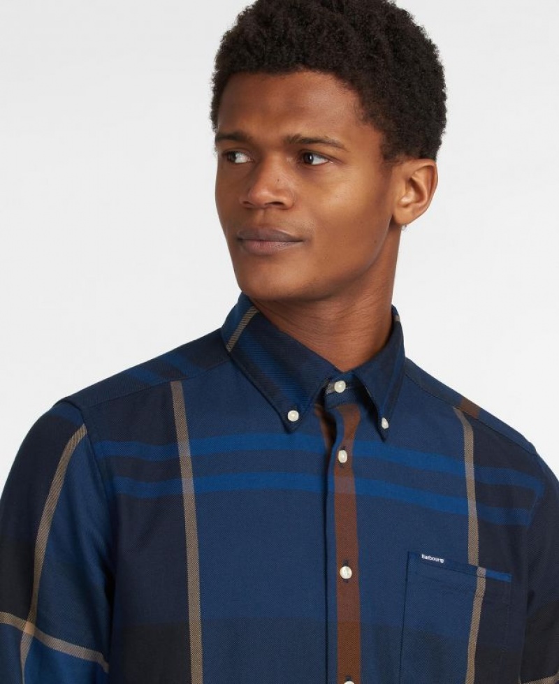 Navy / Brown Men Barbour Dunoon Tailored Shirts | US-2638SKCFM