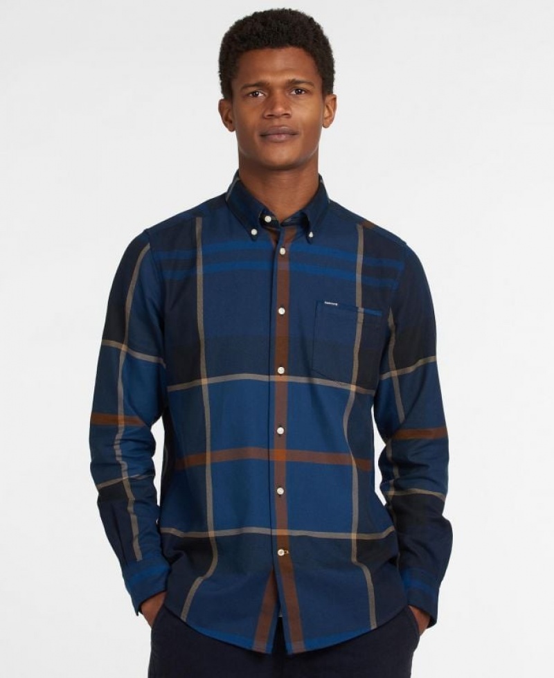 Navy / Brown Men Barbour Dunoon Tailored Shirts | US-2638SKCFM