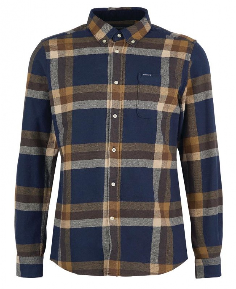 Navy / Brown / Grey Men Barbour Folley Tailored Shirts | US-4109TFYIB