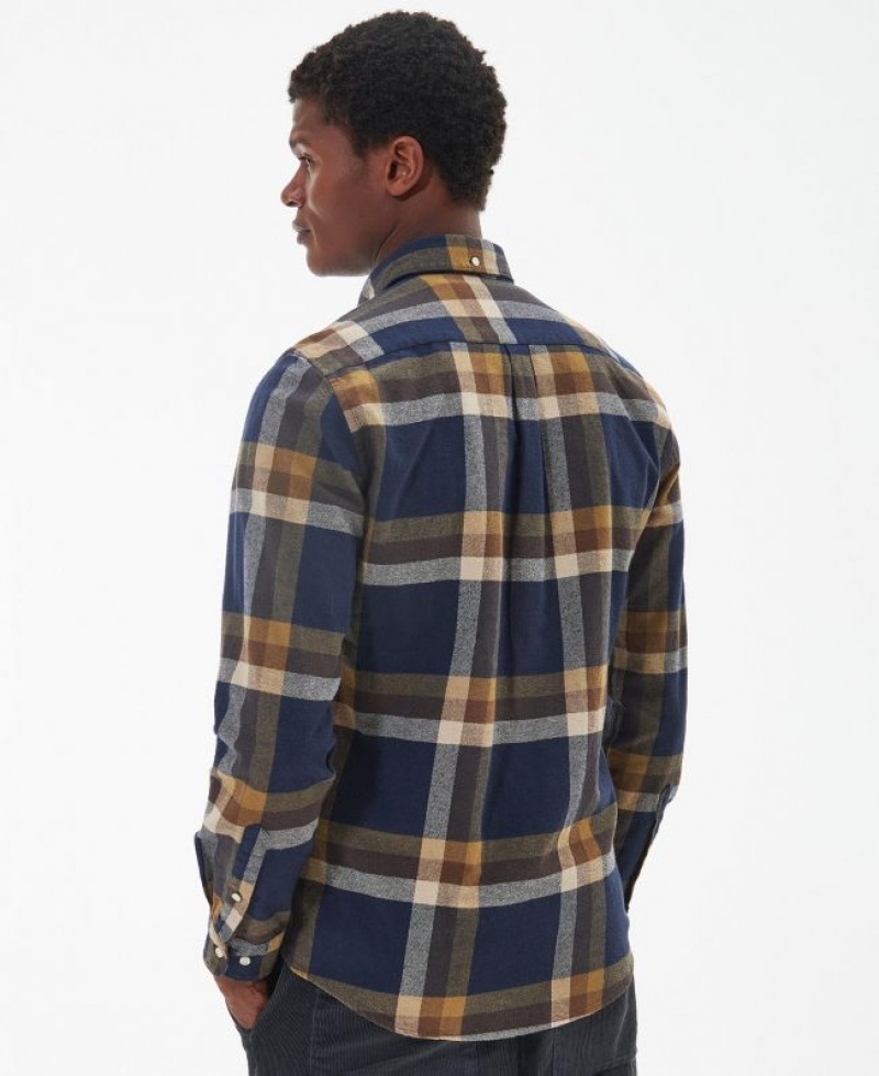 Navy / Brown / Grey Men Barbour Folley Tailored Shirts | US-4109TFYIB