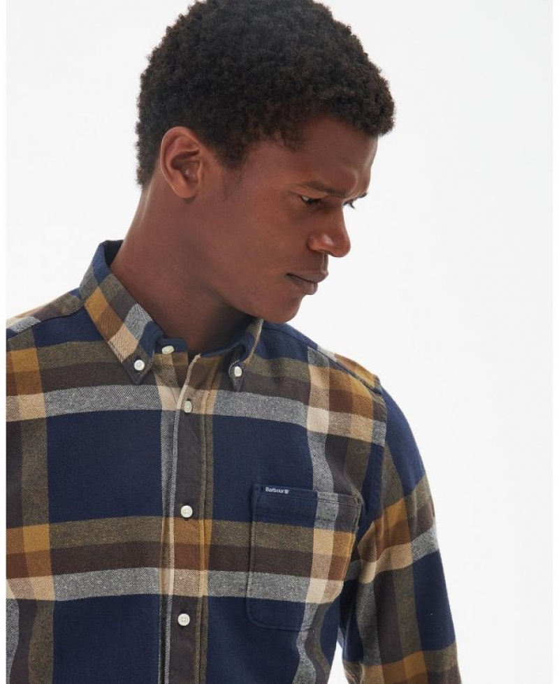 Navy / Brown / Grey Men Barbour Folley Tailored Shirts | US-4109TFYIB