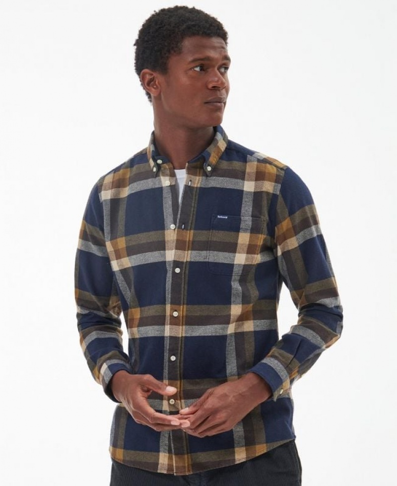 Navy / Brown / Grey Men Barbour Folley Tailored Shirts | US-4109TFYIB