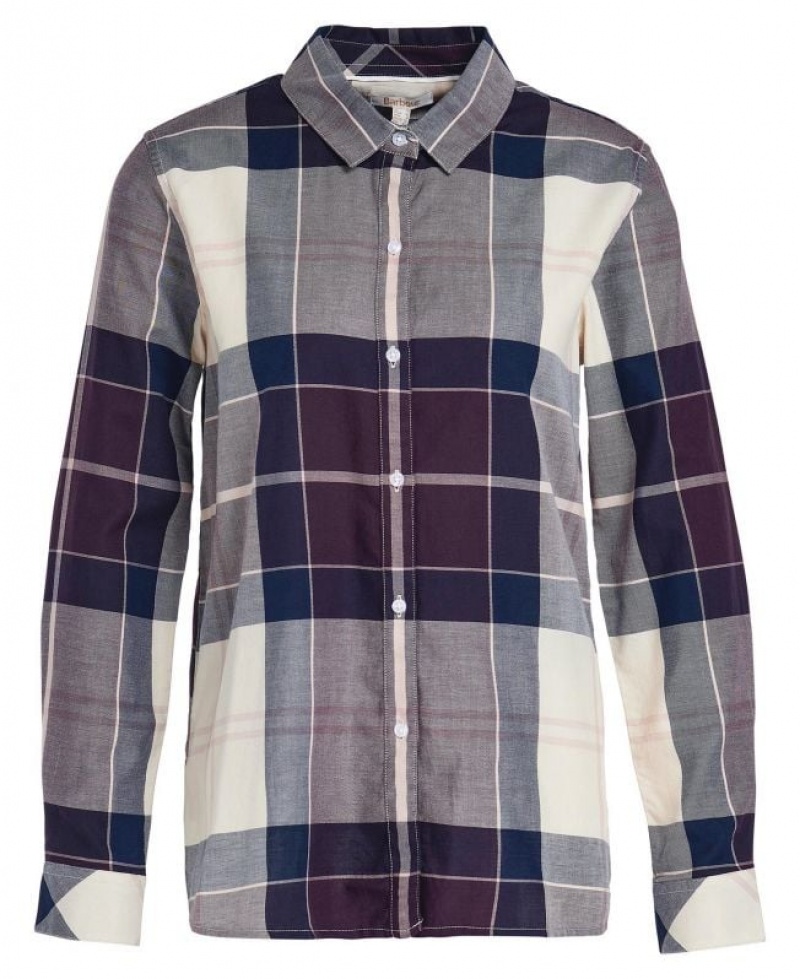 Navy / Burgundy / Cream Women Barbour Moorland Shirts | US-3497FCSKW