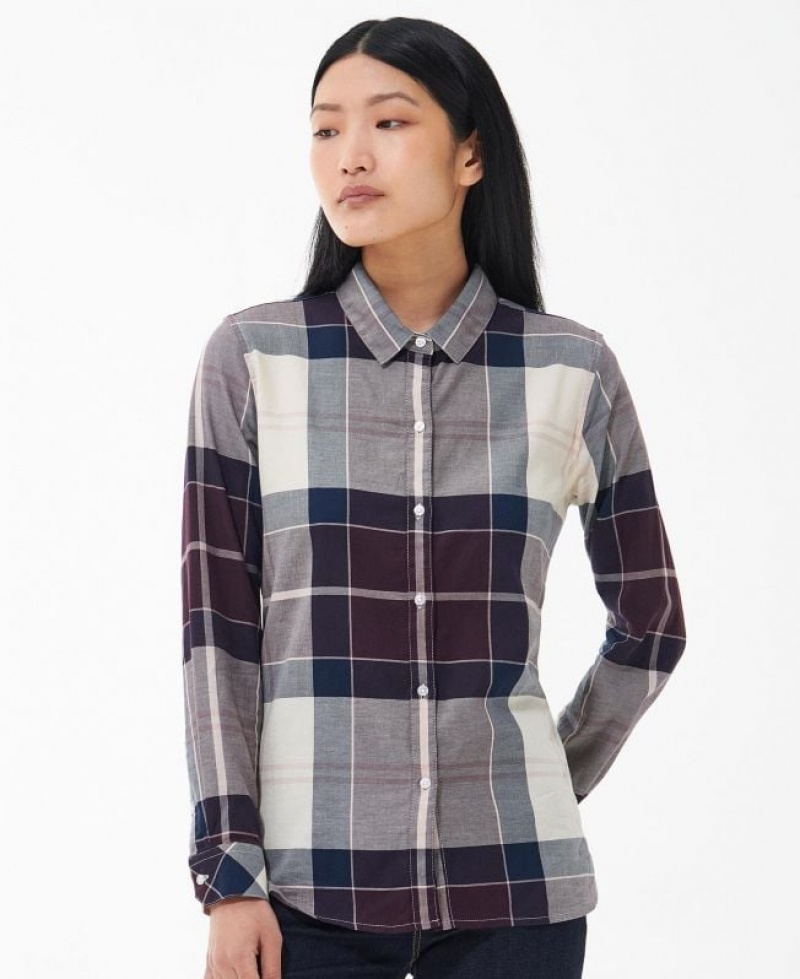 Navy / Burgundy / Cream Women Barbour Moorland Shirts | US-3497FCSKW