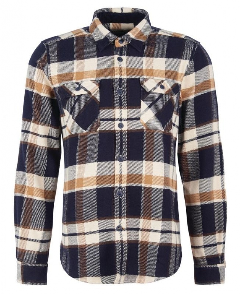 Navy / Cream Men Barbour Mountain Tailored Shirts | US-4890LWYRF