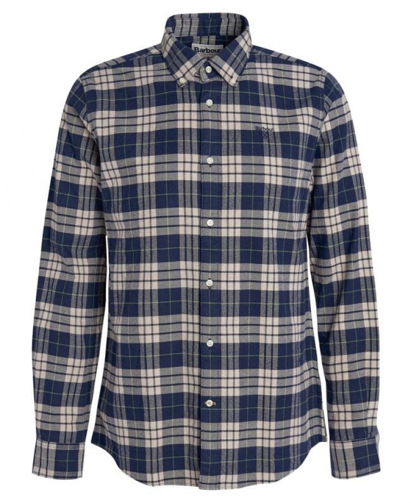 Navy / Cream Men Barbour Swinton Tailored Shirts | US-8643FUROM