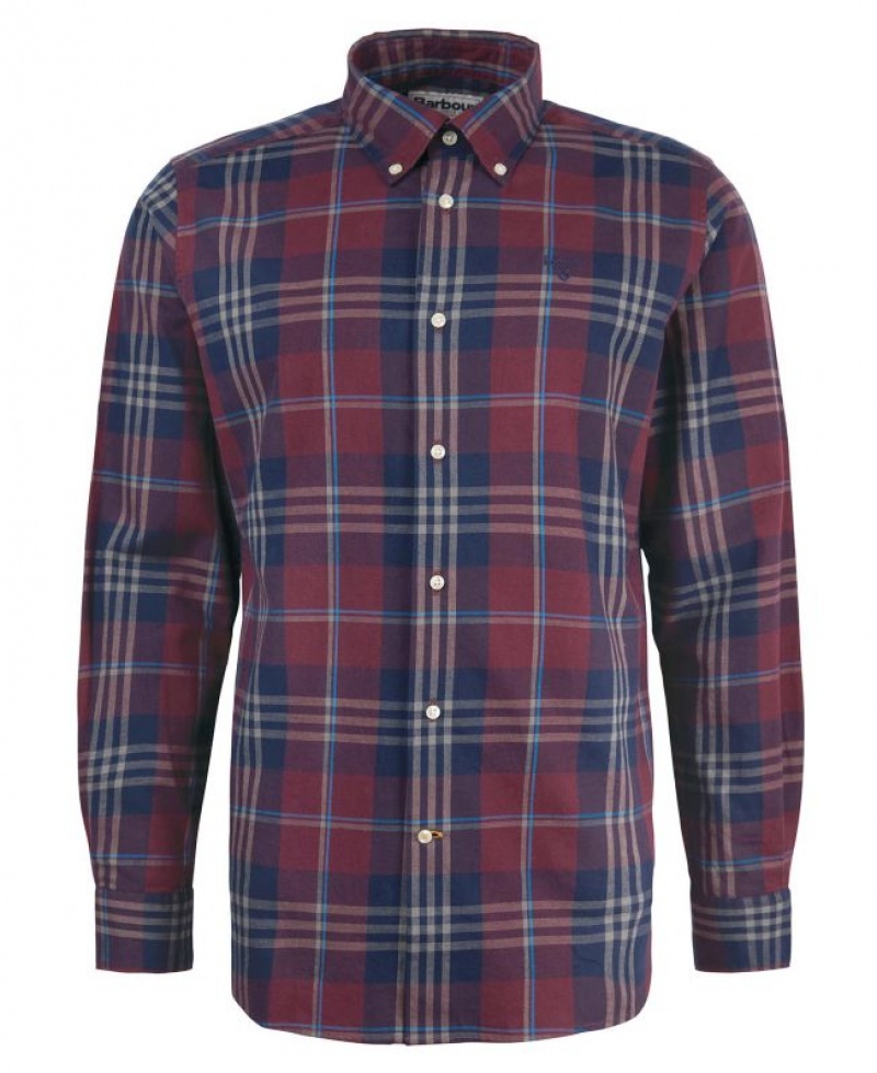 Navy / Dark Red Men Barbour Edgar Tailored Shirts | US-1394ULRFE