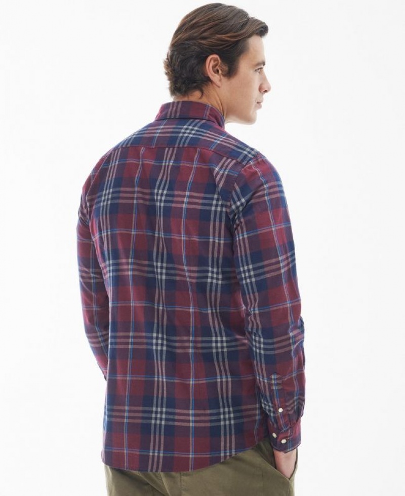 Navy / Dark Red Men Barbour Edgar Tailored Shirts | US-1394ULRFE