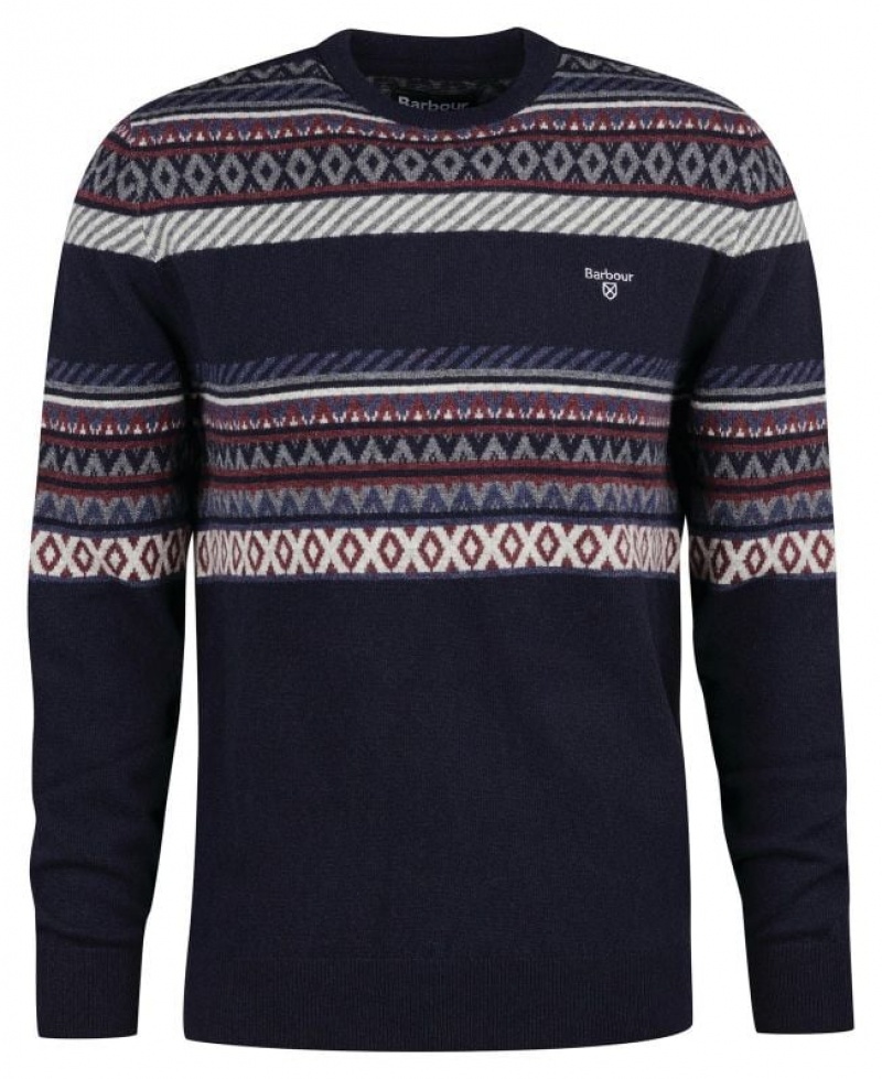 Navy / Dark Red Men Barbour Winterborne Fairisle Sweatshirt | US-5194PVZUL