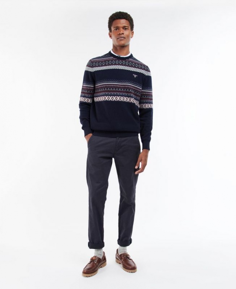 Navy / Dark Red Men Barbour Winterborne Fairisle Sweatshirt | US-5194PVZUL