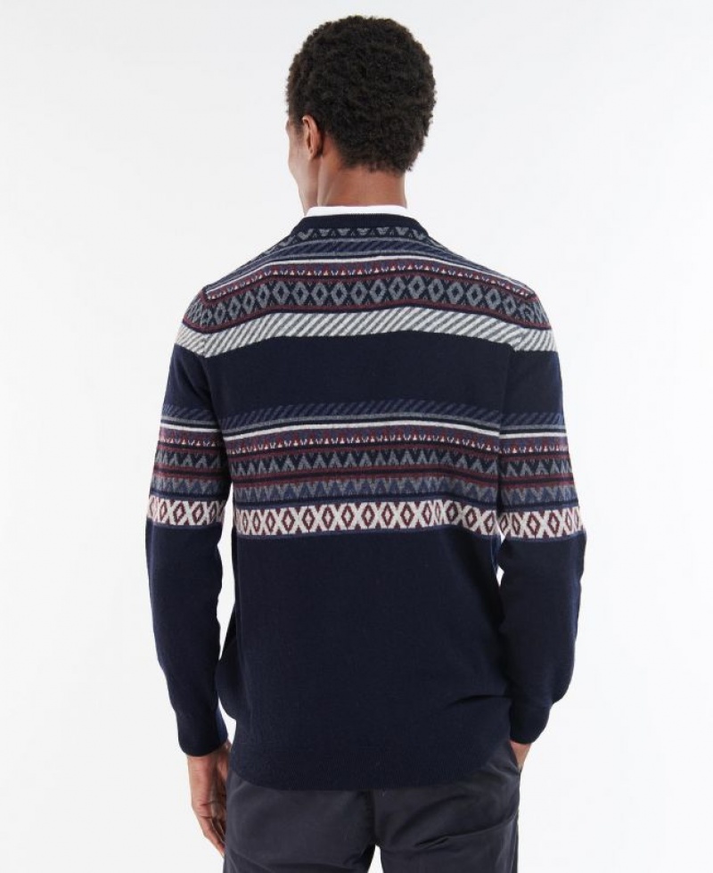 Navy / Dark Red Men Barbour Winterborne Fairisle Sweatshirt | US-5194PVZUL