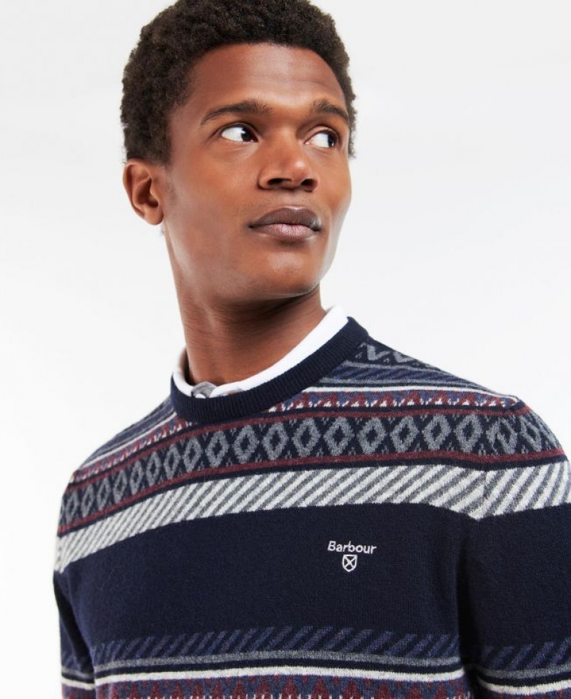 Navy / Dark Red Men Barbour Winterborne Fairisle Sweatshirt | US-5194PVZUL