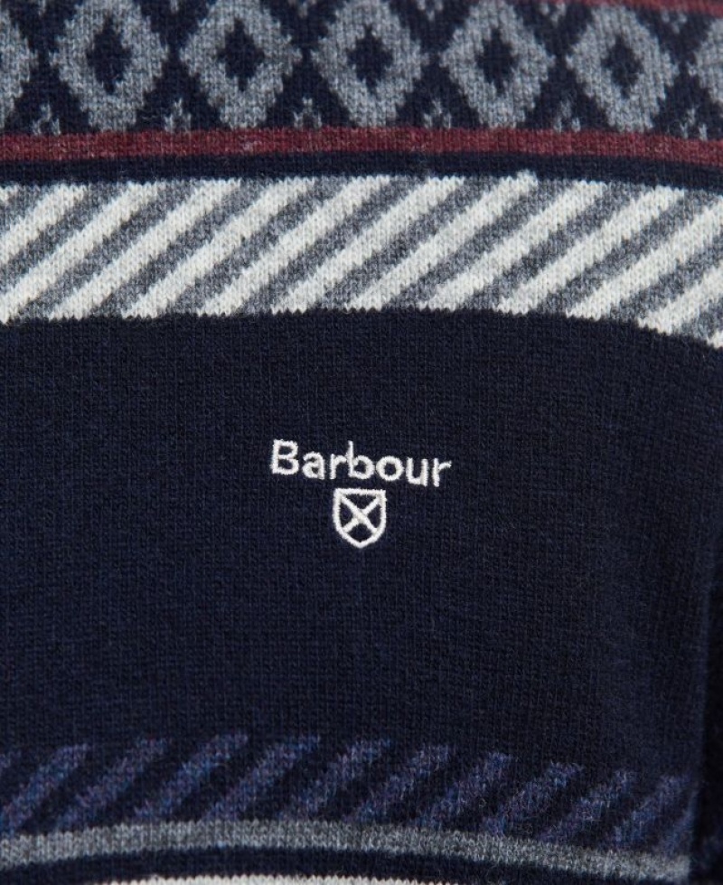 Navy / Dark Red Men Barbour Winterborne Fairisle Sweatshirt | US-5194PVZUL