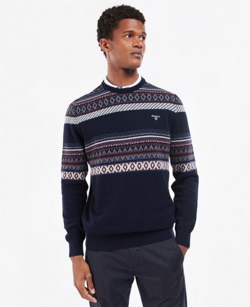 Navy / Dark Red Men Barbour Winterborne Fairisle Sweatshirt | US-5194PVZUL