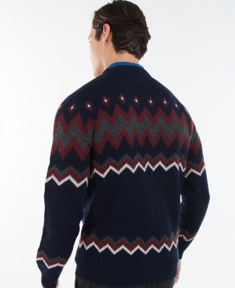 Navy / Dark Red / Grey Men Barbour Regis Fairisle Sweatshirt | US-1253BOQLX