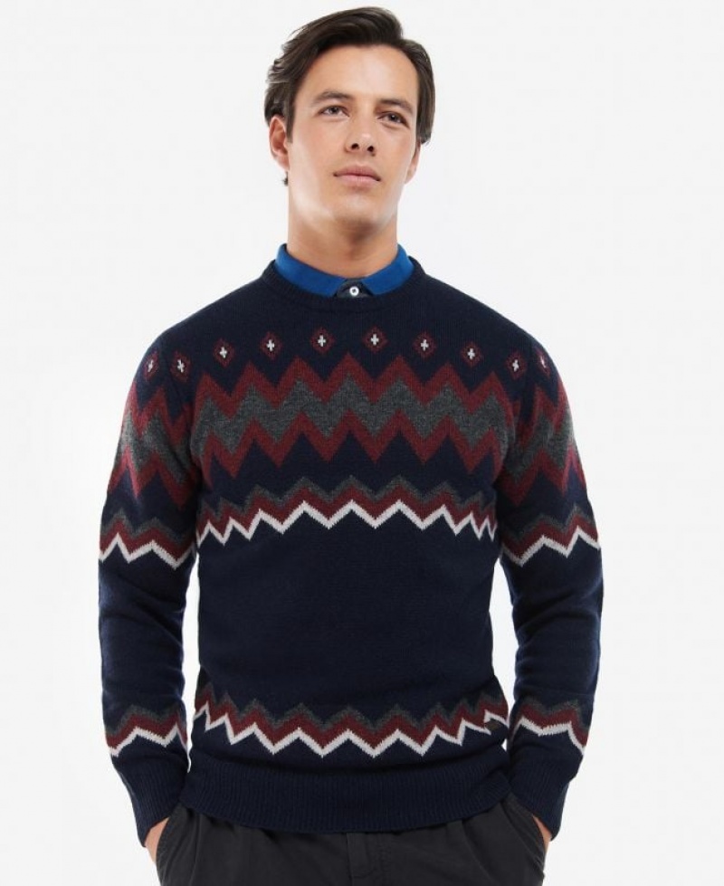 Navy / Dark Red / Grey Men Barbour Regis Fairisle Sweatshirt | US-1253BOQLX