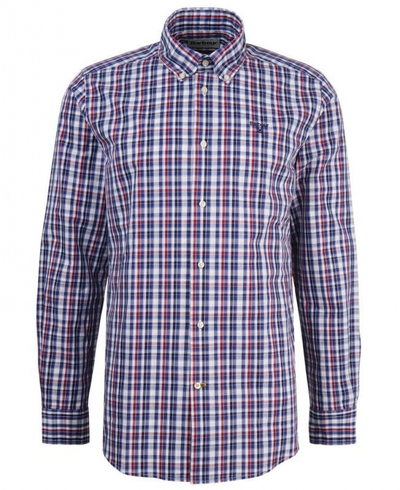 Navy / Dark Red / White Men Barbour Chaseton Tailored Shirts | US-1086JMKZW