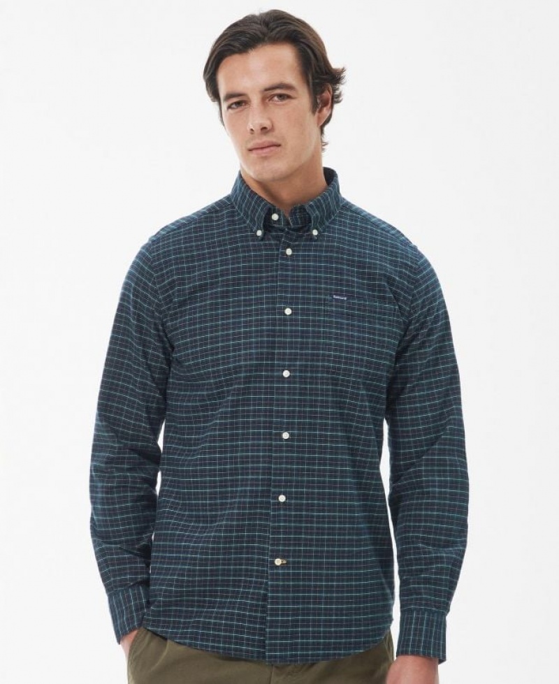 Navy / Green Men Barbour Emmerson Tailored Shirts | US-1248CRLSQ