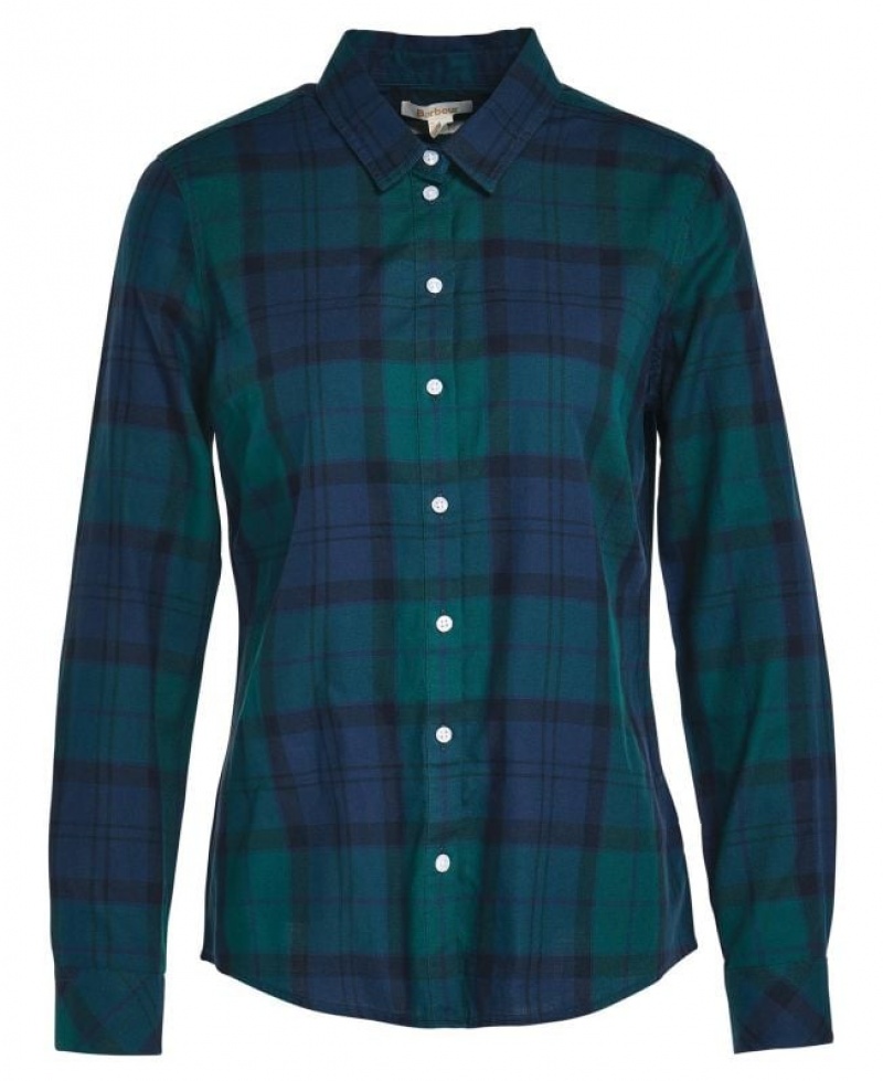 Navy / Green Women Barbour Bredon Shirts | US-8571NEZDB