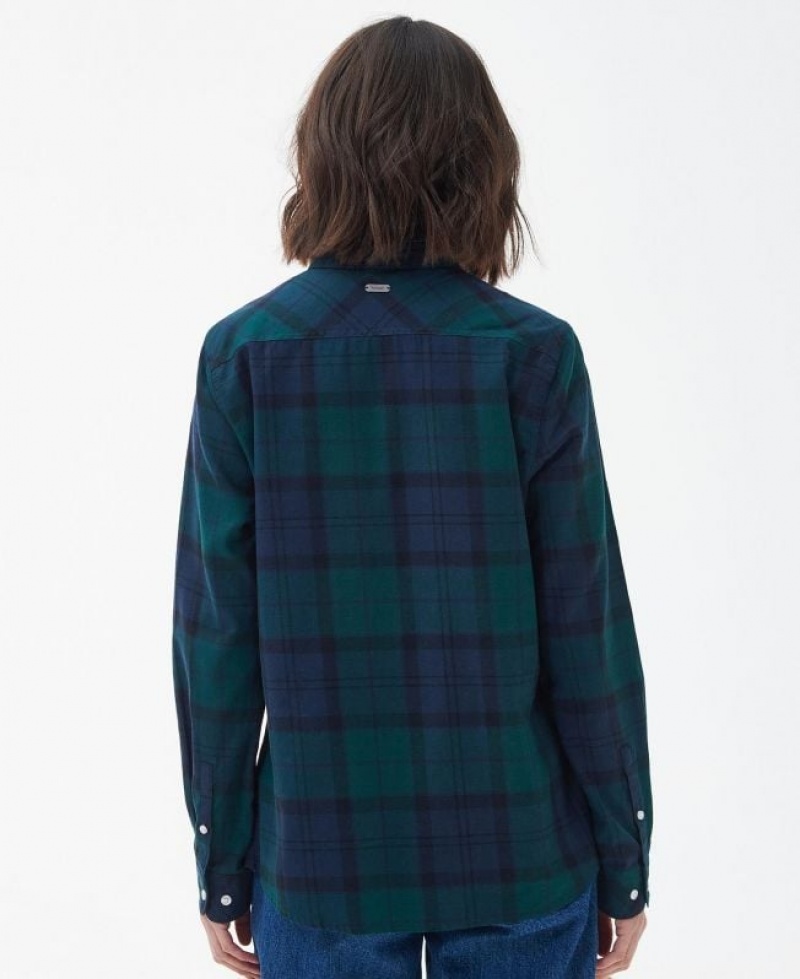 Navy / Green Women Barbour Bredon Shirts | US-8571NEZDB