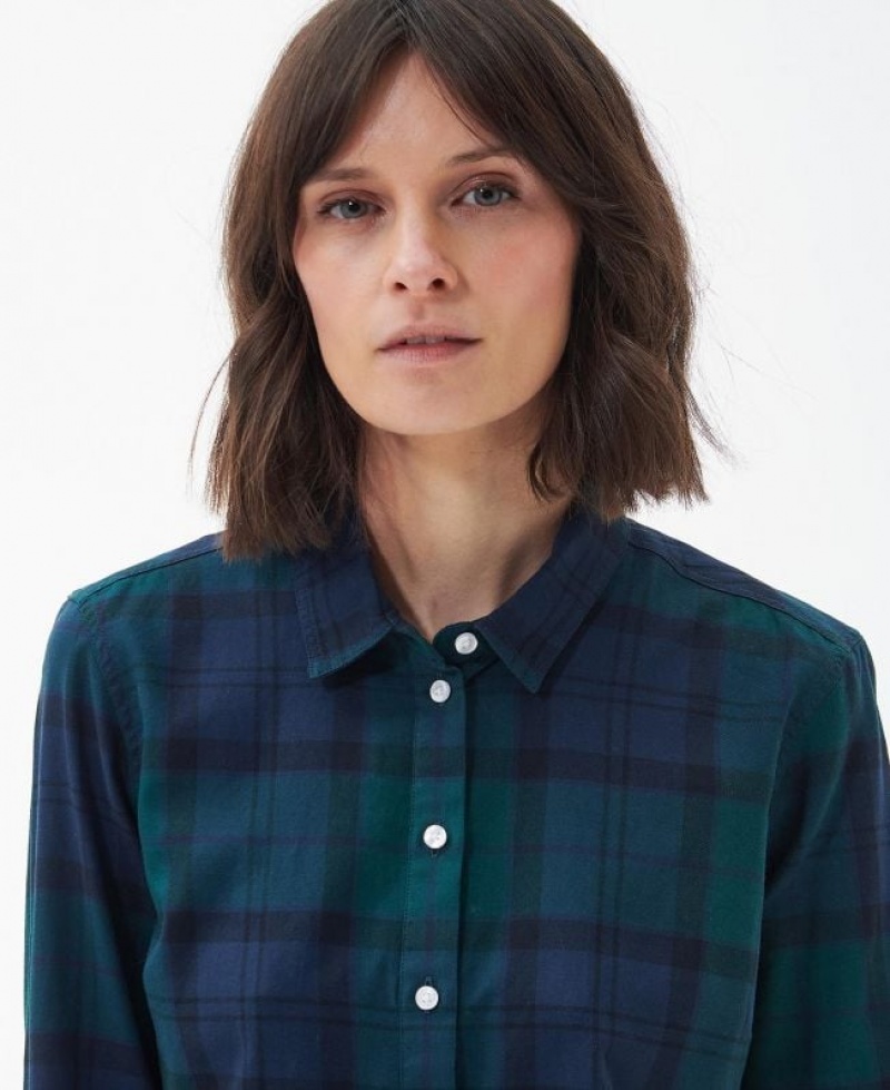 Navy / Green Women Barbour Bredon Shirts | US-8571NEZDB