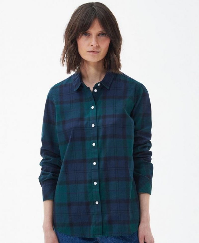 Navy / Green Women Barbour Bredon Shirts | US-8571NEZDB