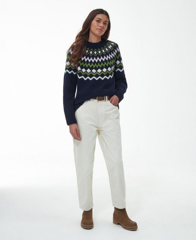 Navy / Green Women Barbour Chesil Knitted Sweater | US-1568TIFDU