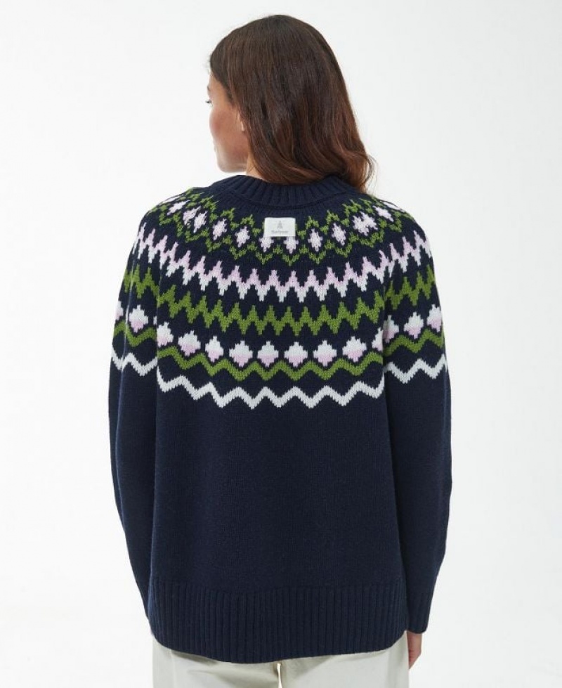 Navy / Green Women Barbour Chesil Knitted Sweater | US-1568TIFDU