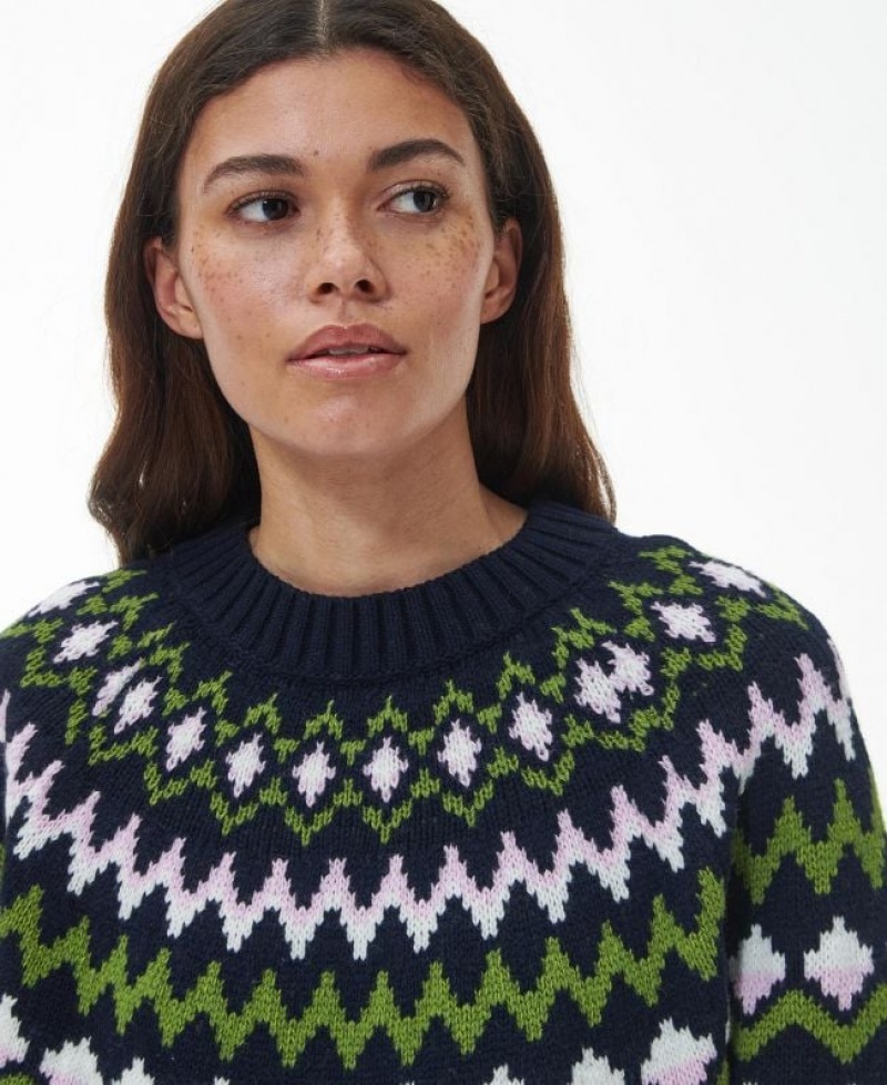 Navy / Green Women Barbour Chesil Knitted Sweater | US-1568TIFDU