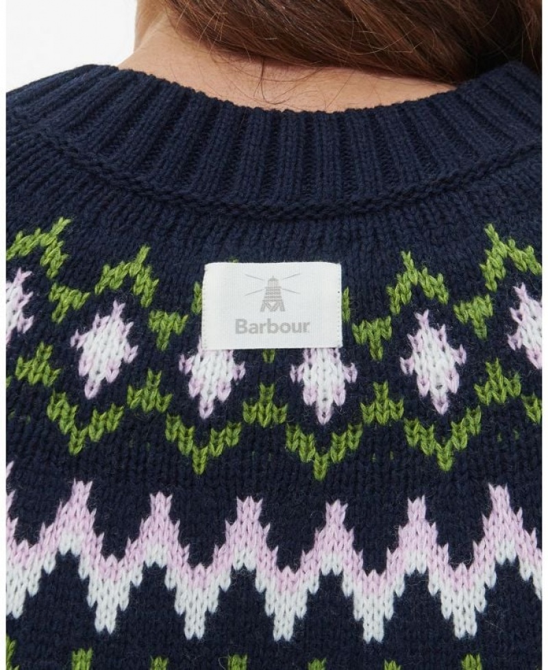 Navy / Green Women Barbour Chesil Knitted Sweater | US-1568TIFDU