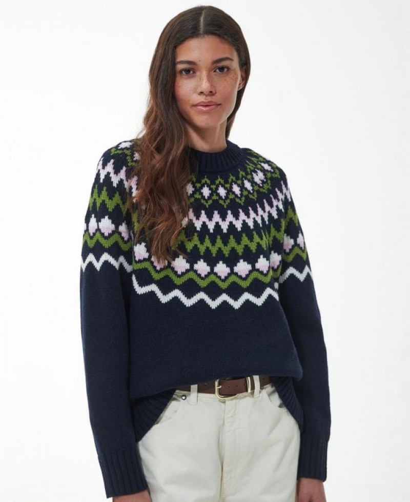 Navy / Green Women Barbour Chesil Knitted Sweater | US-1568TIFDU