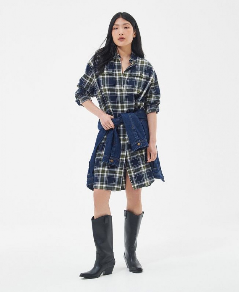 Navy / Green Women Barbour Fairbarn Dress | US-5023KJLUF