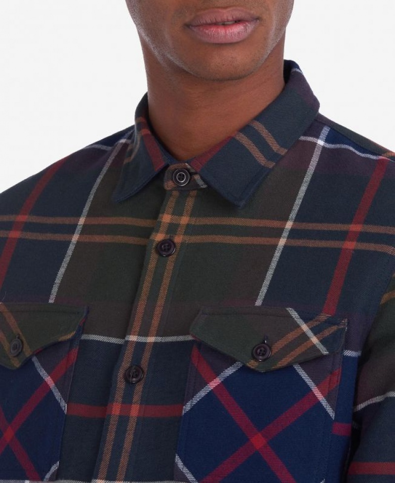 Navy / Green / Red Men Barbour Cannich Overshirt | US-6278RWJSC