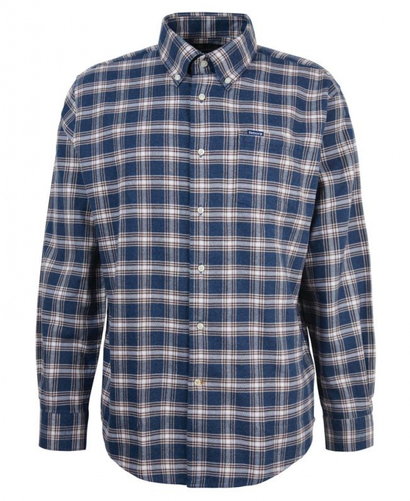 Navy / Grey Men Barbour Bowburn Regular Shirts | US-6437LKFIV