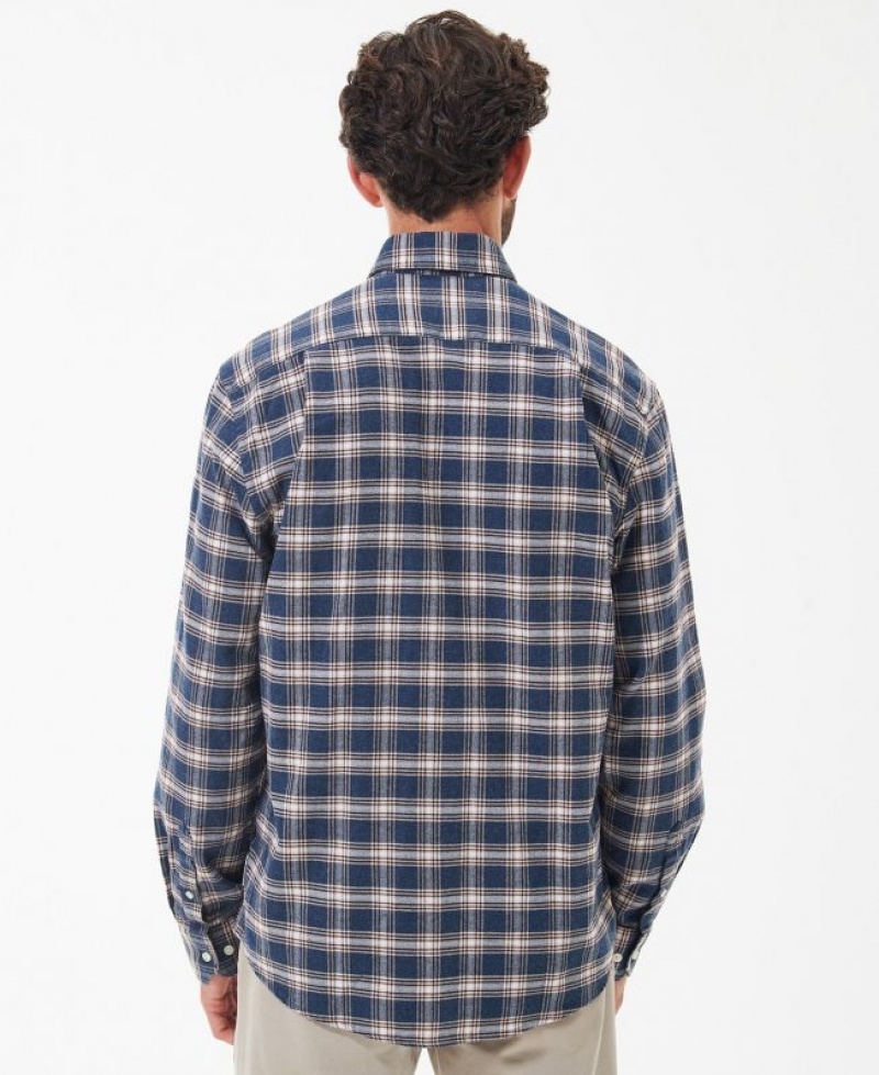 Navy / Grey Men Barbour Bowburn Regular Shirts | US-6437LKFIV