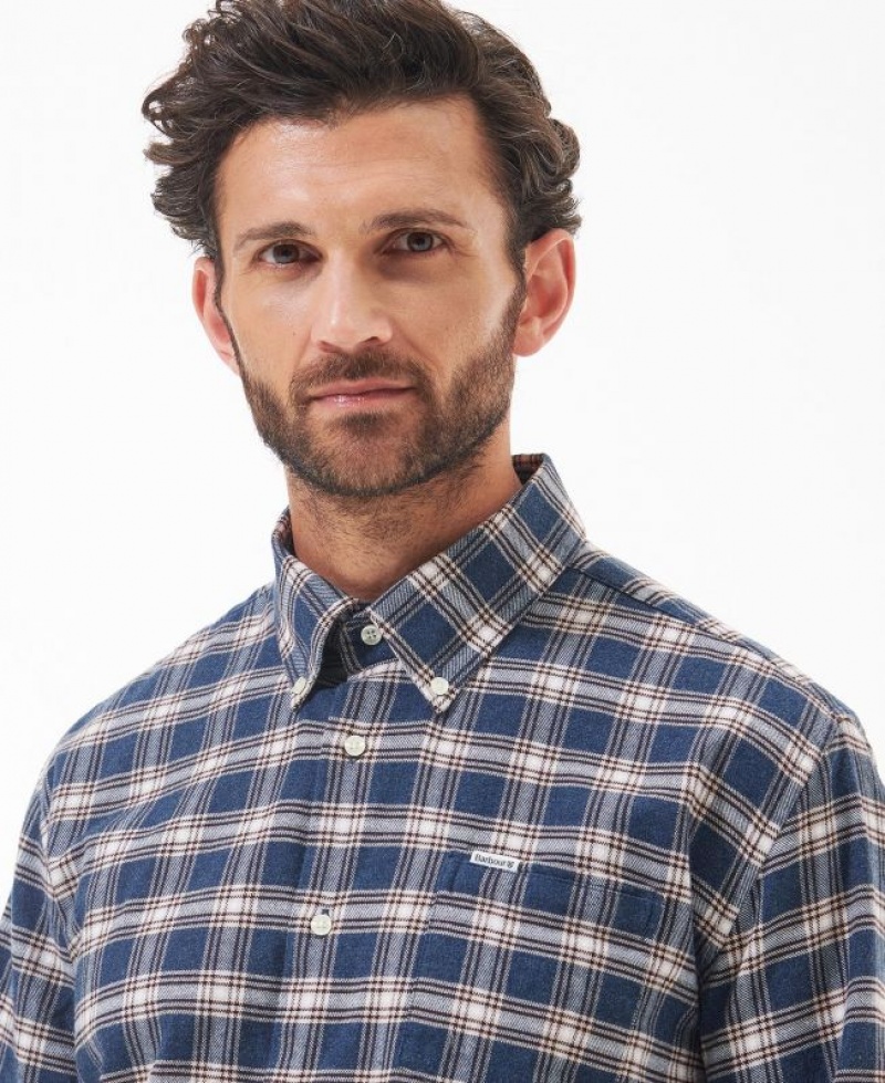 Navy / Grey Men Barbour Bowburn Regular Shirts | US-6437LKFIV