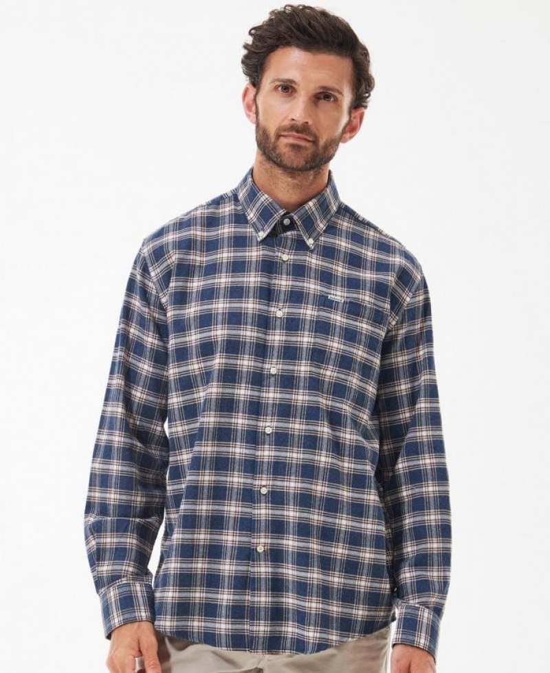 Navy / Grey Men Barbour Bowburn Regular Shirts | US-6437LKFIV