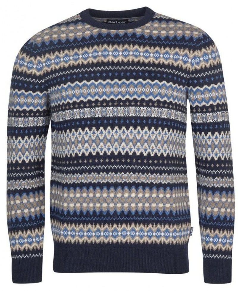 Navy / Grey Men Barbour Case Fair Isle Crew Sweater | US-8649UVALZ