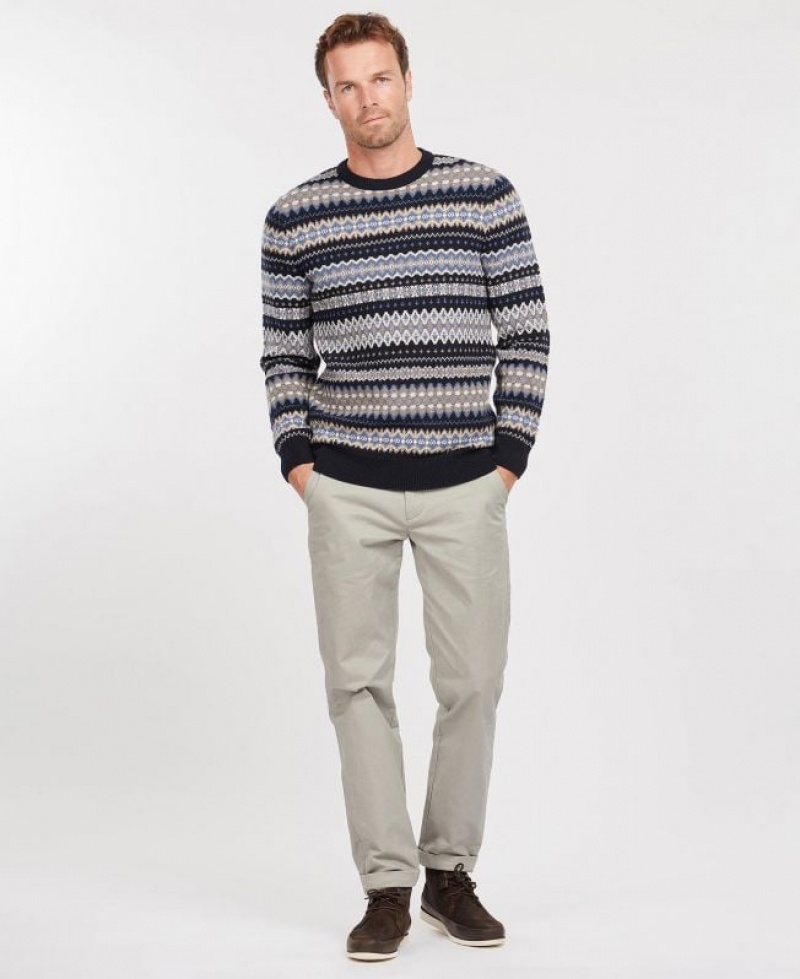 Navy / Grey Men Barbour Case Fair Isle Crew Sweater | US-8649UVALZ